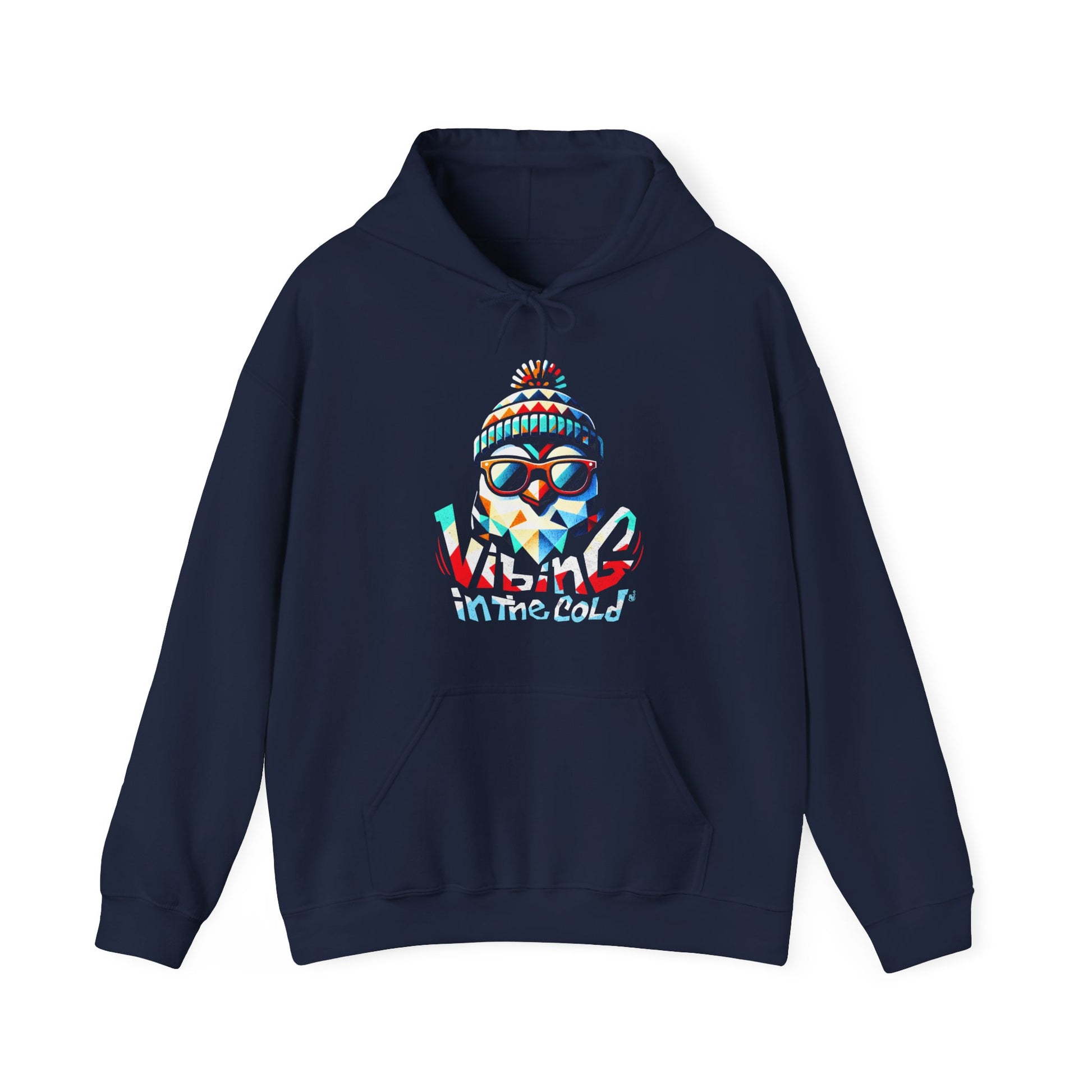 Navy Casual hoodie  featuring Fun winter Vibing in the Cold slogan and cool energy BimBangDesign