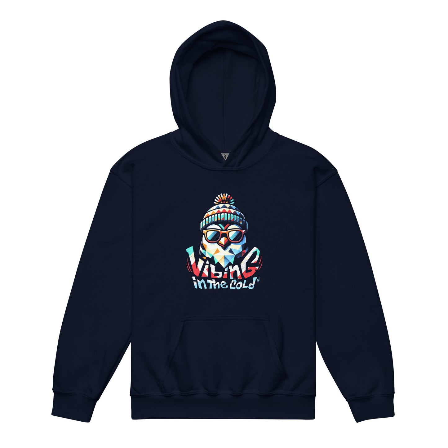 Navy Casual kids hoodie featuring Fun winter Vibing in the Cold slogan and cool energy BimBangDesign