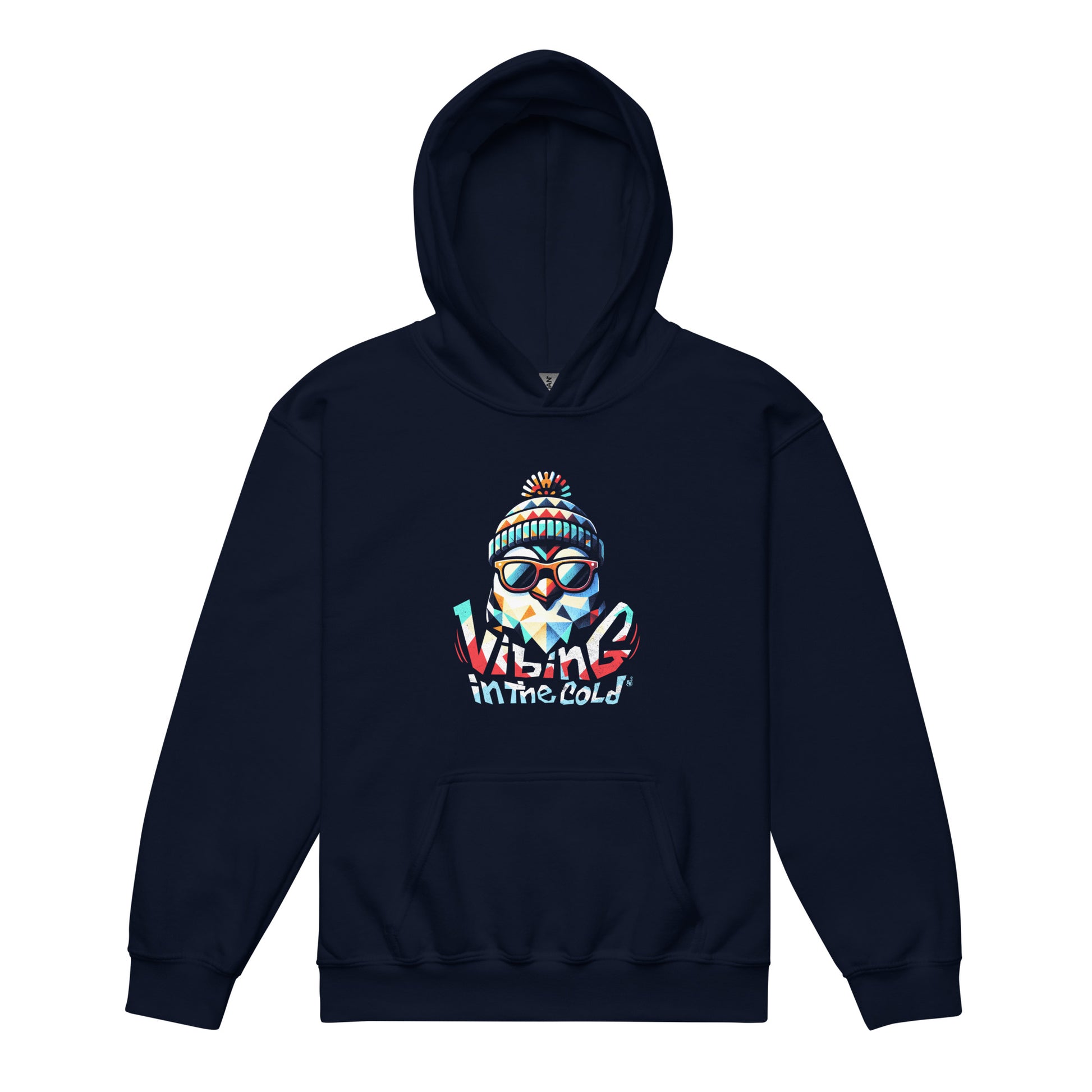 Navy Casual kids hoodie featuring Fun winter Vibing in the Cold slogan and cool energy BimBangDesign