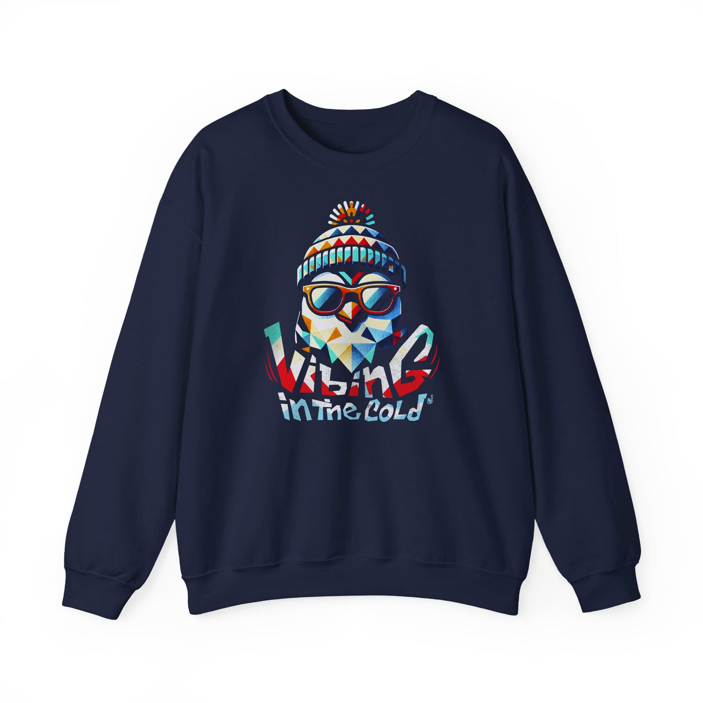 Navy Casual sweatshirt featuring Fun winter Vibing in the Cold slogan and cool energy BimBangDesign