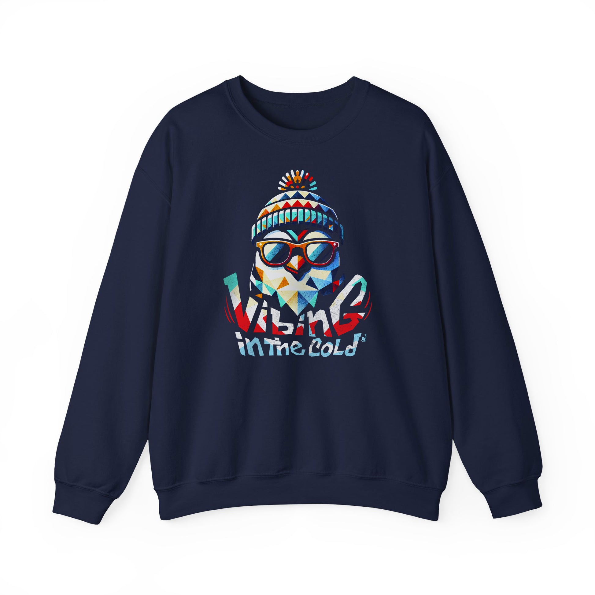 Navy Casual sweatshirt featuring Fun winter Vibing in the Cold slogan and cool energy BimBangDesign