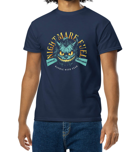 Unisex t-shirt with a creepy-cute monster design and the text “Nightmare Fuel”. BimBangDesign