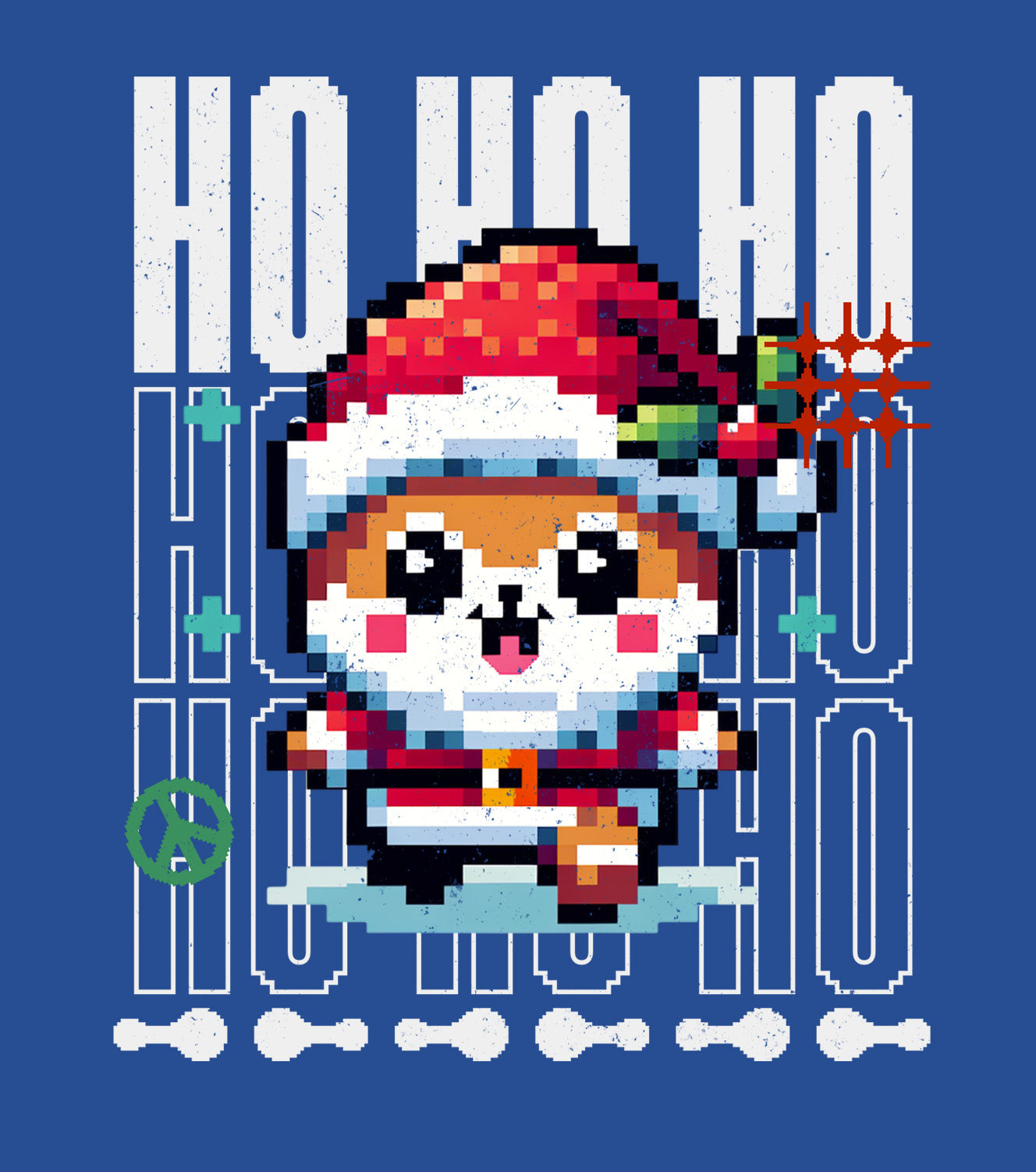 Details of a Cozy kids sweatshirt with playful Christmas pixel artwork.