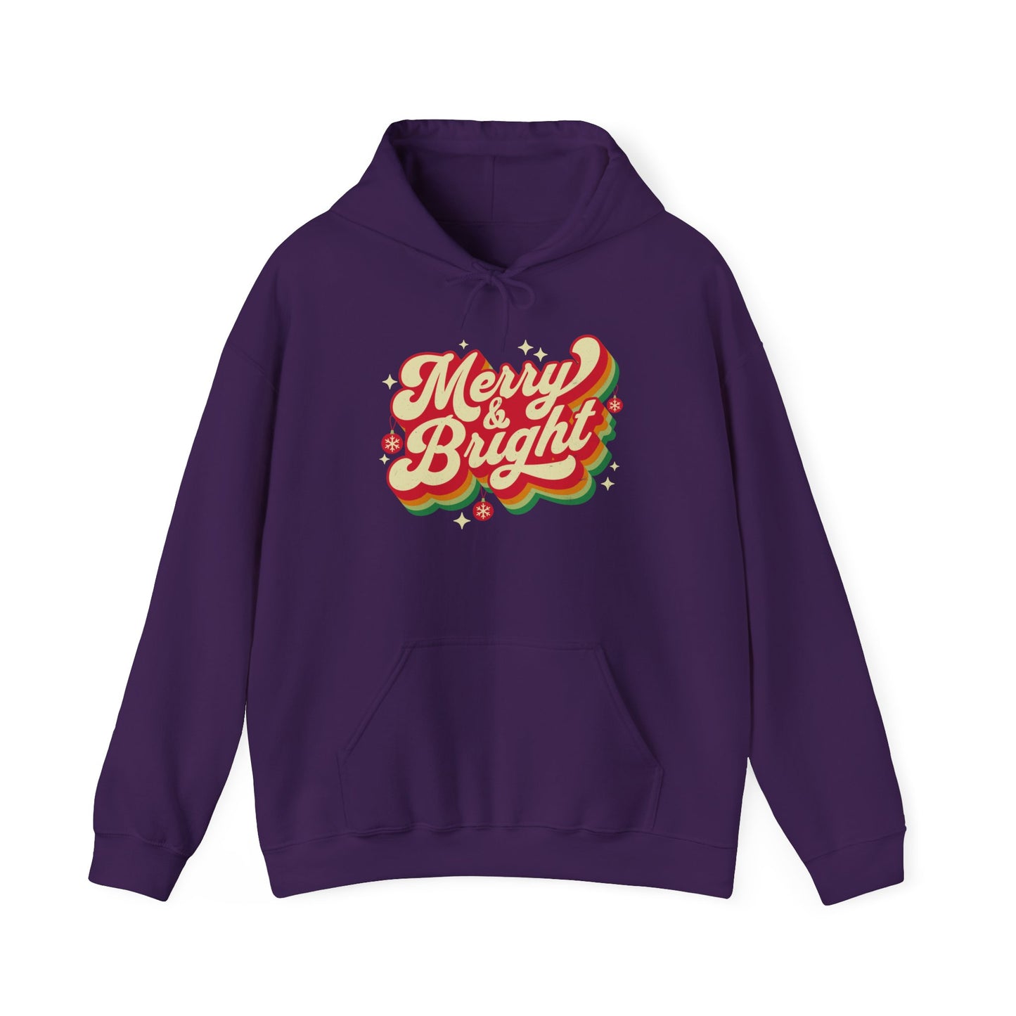 Purple Cozy Unisex Christmas hoodie with warm fleece and festive “Merry & Bright” print BimBangDesign