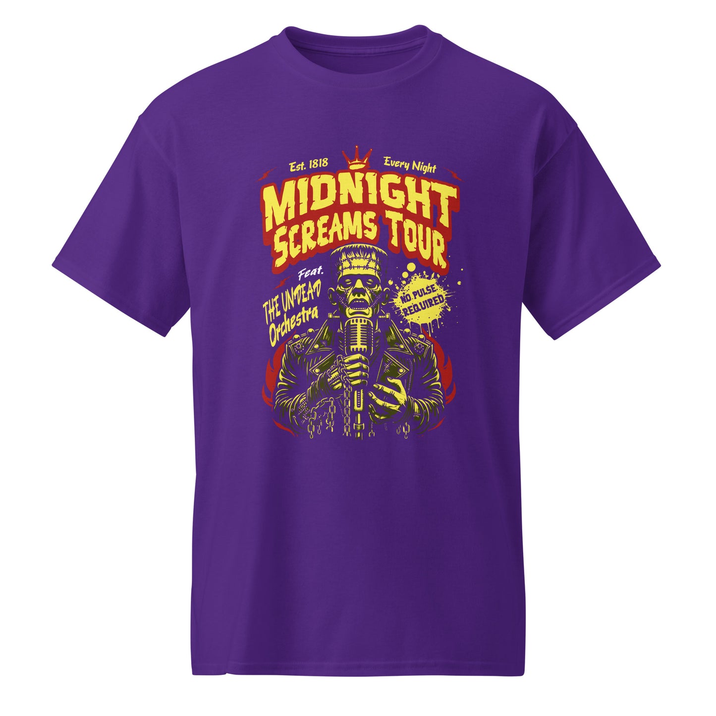 Purple Midnight Screams Tour t-shirt – Frankenstein concert poster design – BimBangDesign
