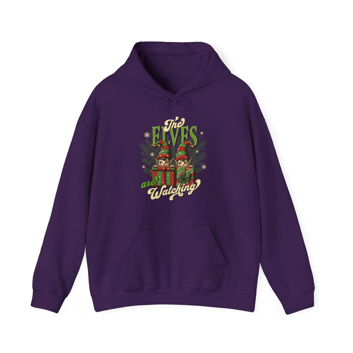 Purple Cozy festive hoodie featuring mischievous elf-themed graphic – BimBangDesig