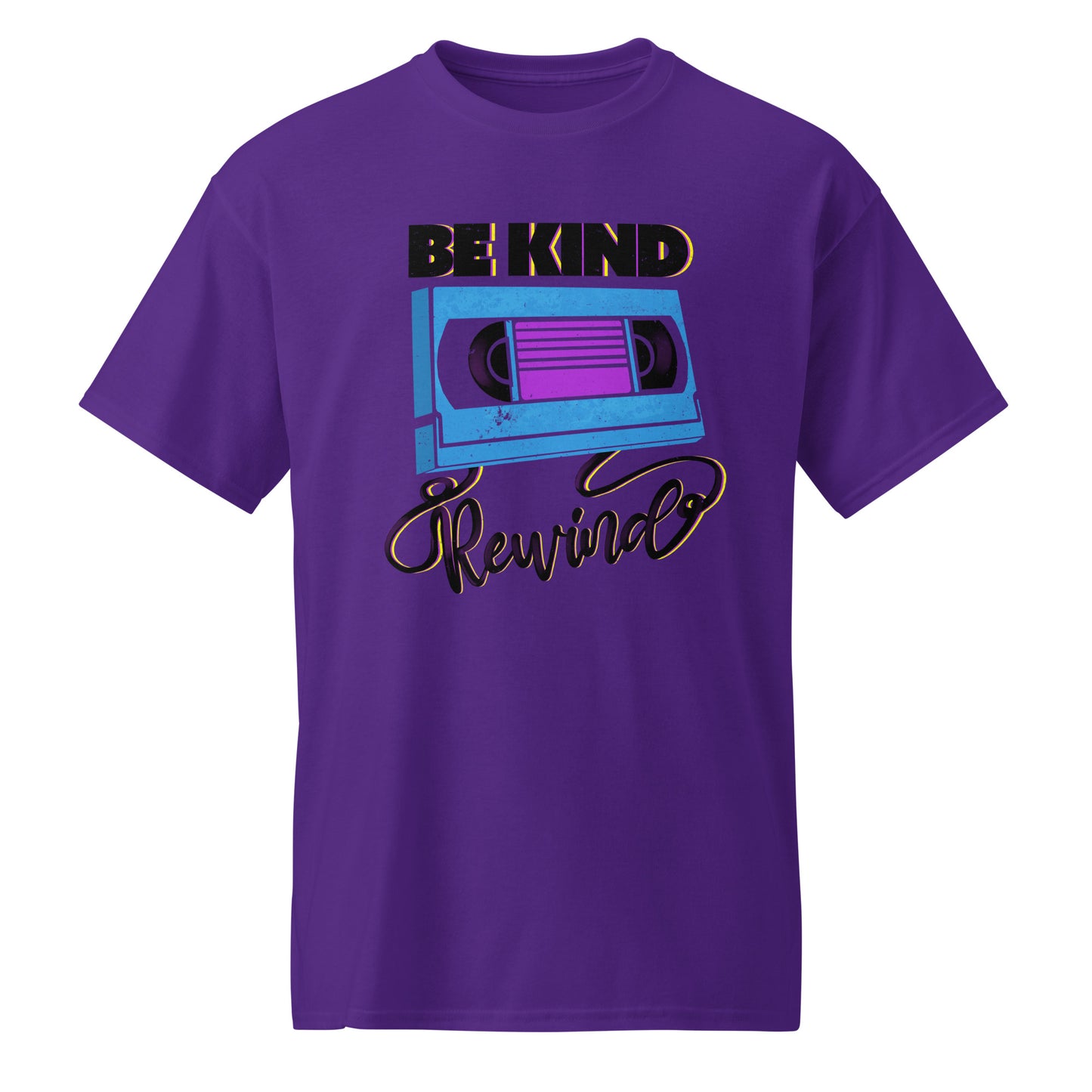 Purple Be Kind Rewind T-shirt, retro typographic style, VHS inspiration, BimBangDesign