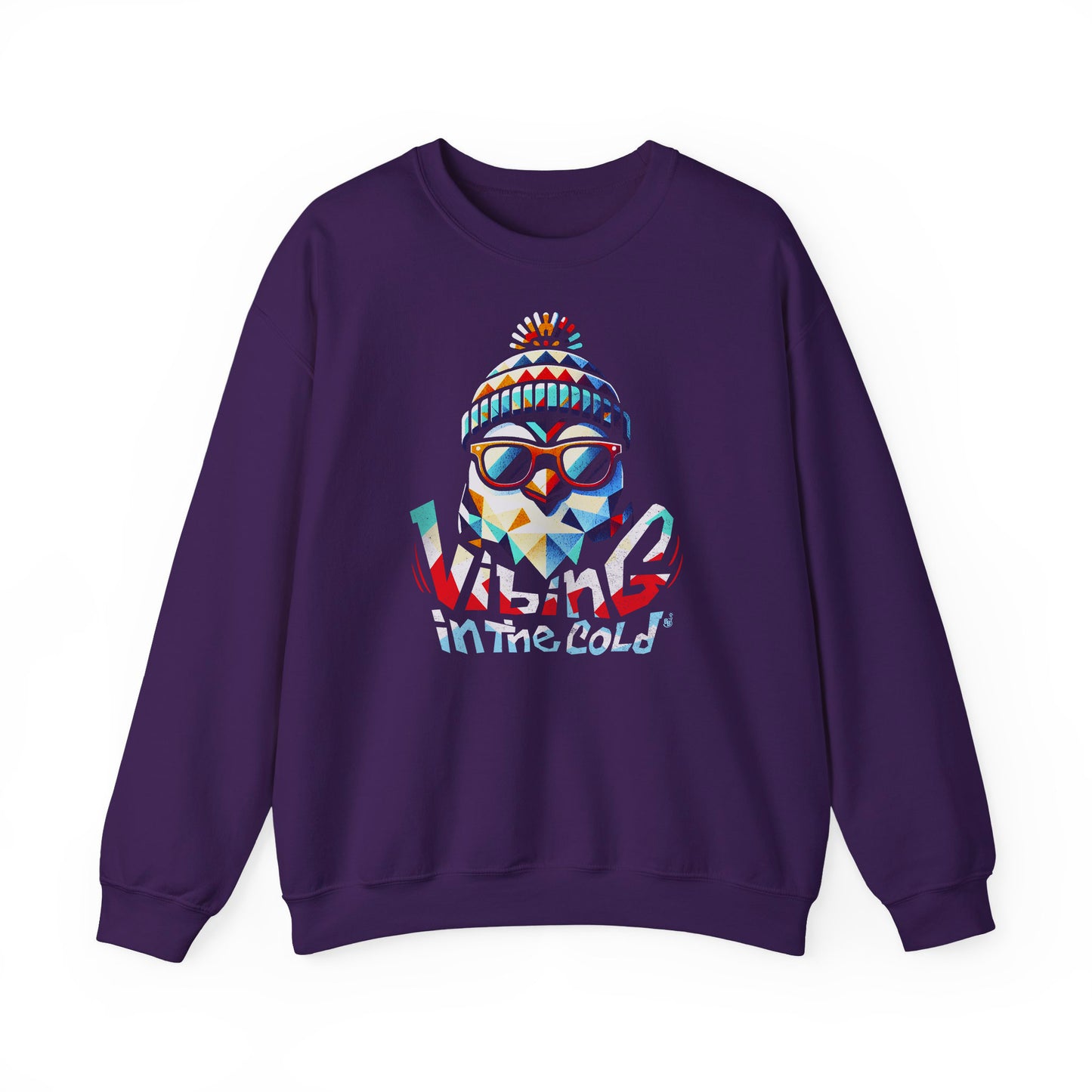 Purple Casual sweatshirt featuring Fun winter Vibing in the Cold slogan and cool energy BimBangDesign