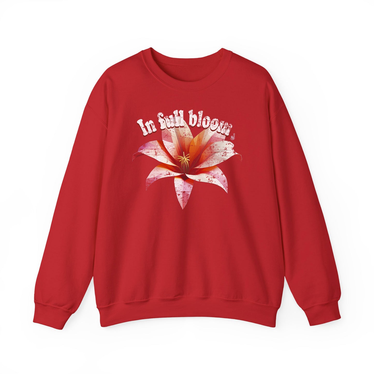 Red In Full Bloom Sweatshirt with minimalist 3d Low poly flower design and pastel tones BimBangDesign