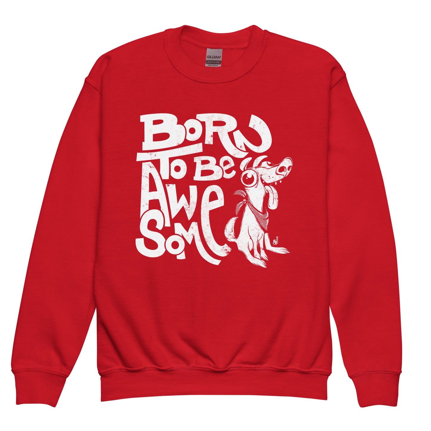 Red Funny statement kids sweatshirt with confident message "Born to Be Awesome" BimBangDesign