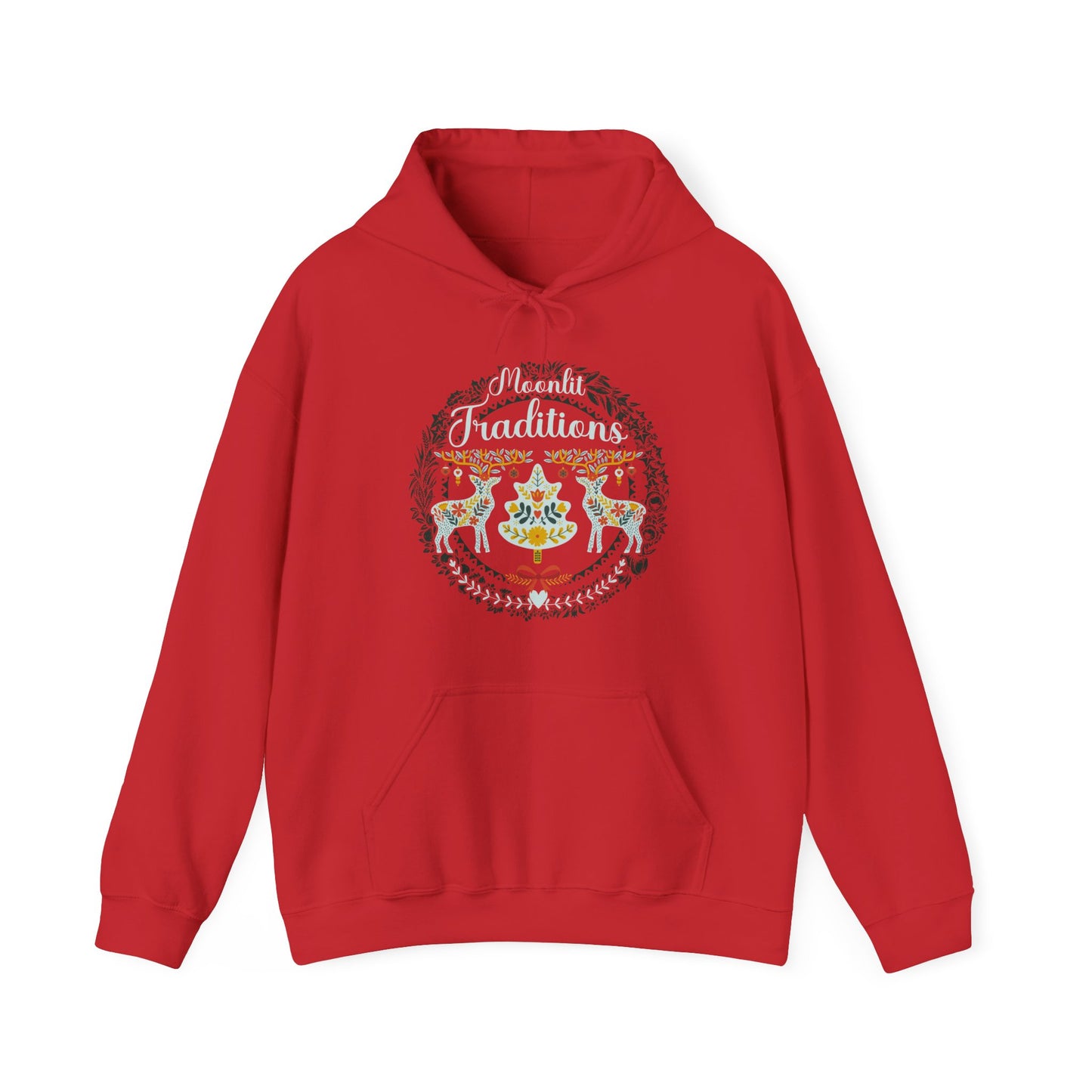 Red Winter-themed Cozy Christmas hoodie with classic European-style holiday illustration