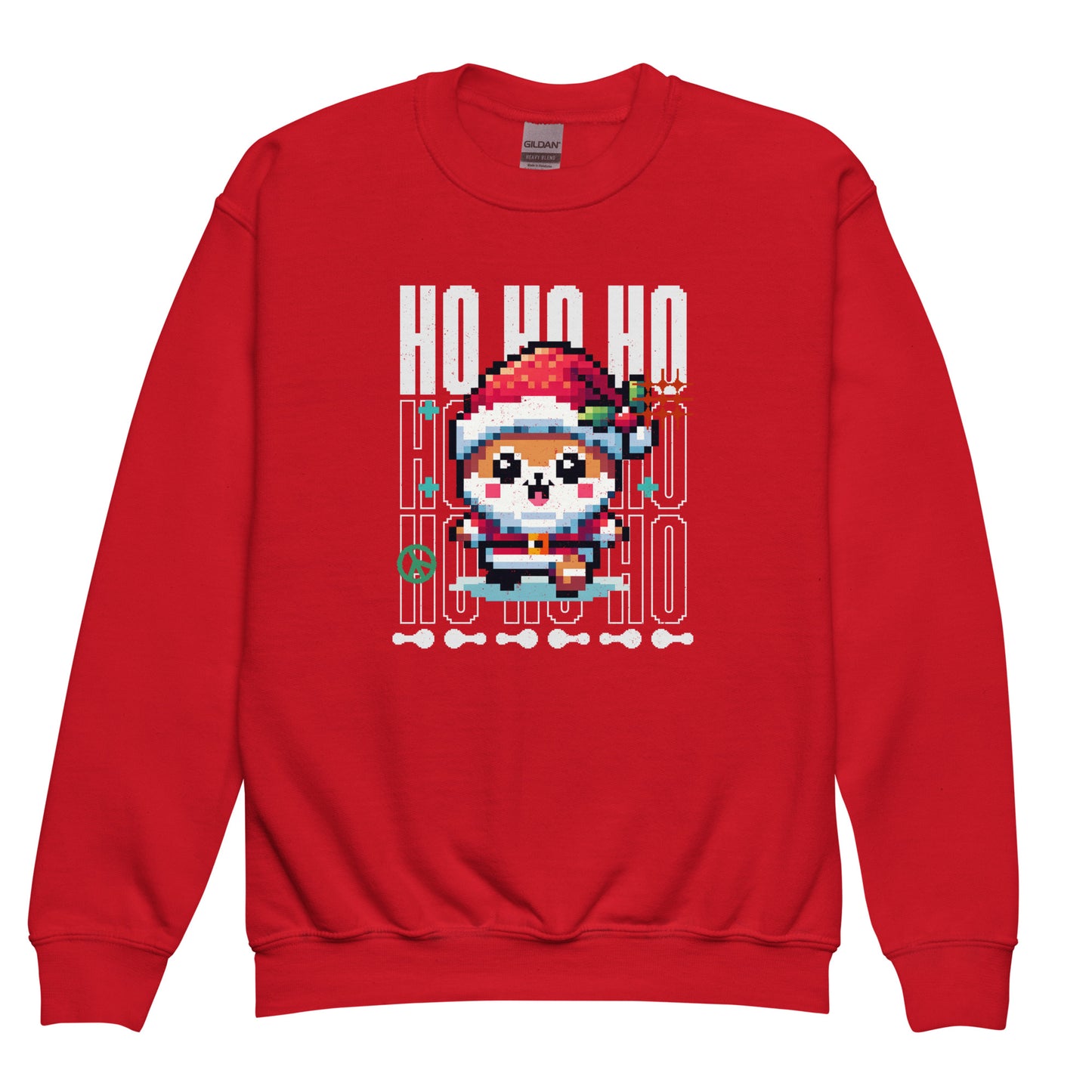 Red Pixel Christmas kids Cozy sweatshirt featuring retro holiday design.