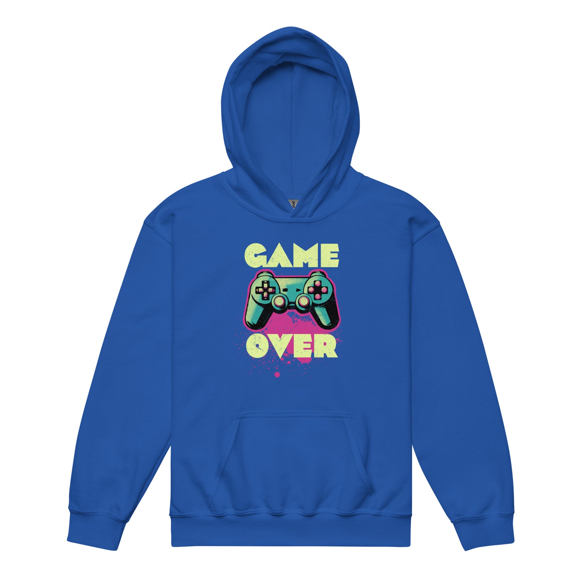 Royal Blue Retro gaming style hoodie for boys and girls – Game Over design by BimBangDesin