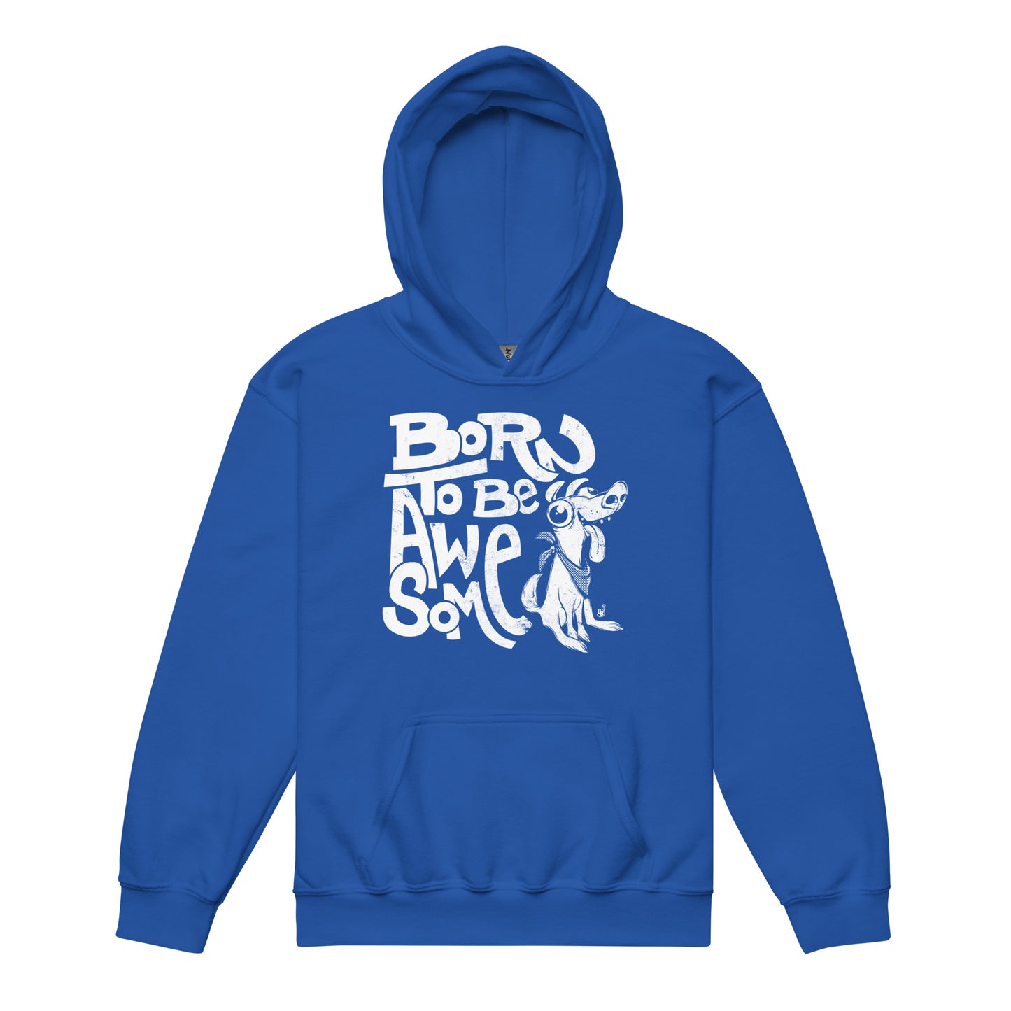Royal Blue Funny statement kids hoodie with confident message "Born to Be Awesome" BimBangDesign