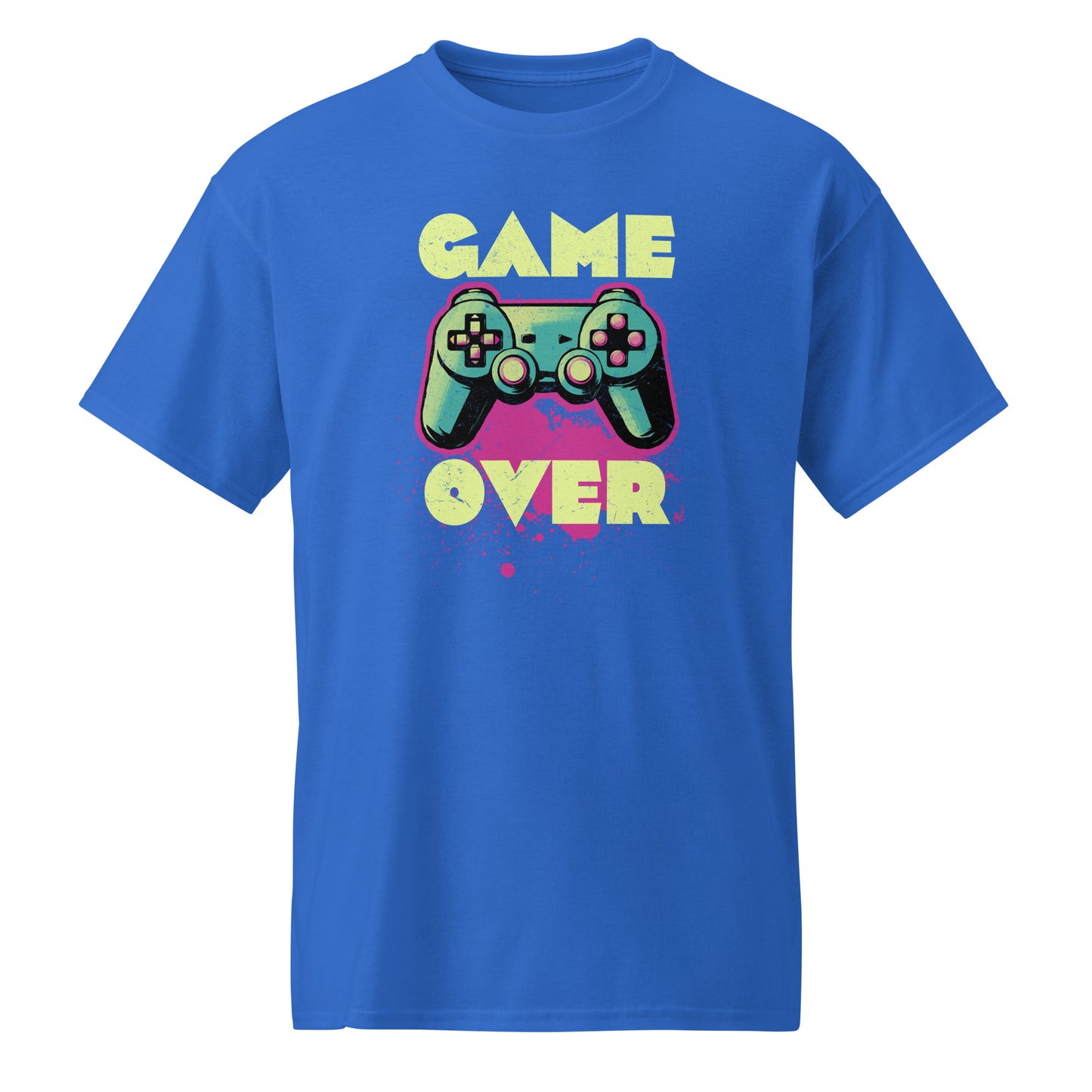 Royal Blue Game Over t-shirt retro neon colors art for gamers BimBangDesign