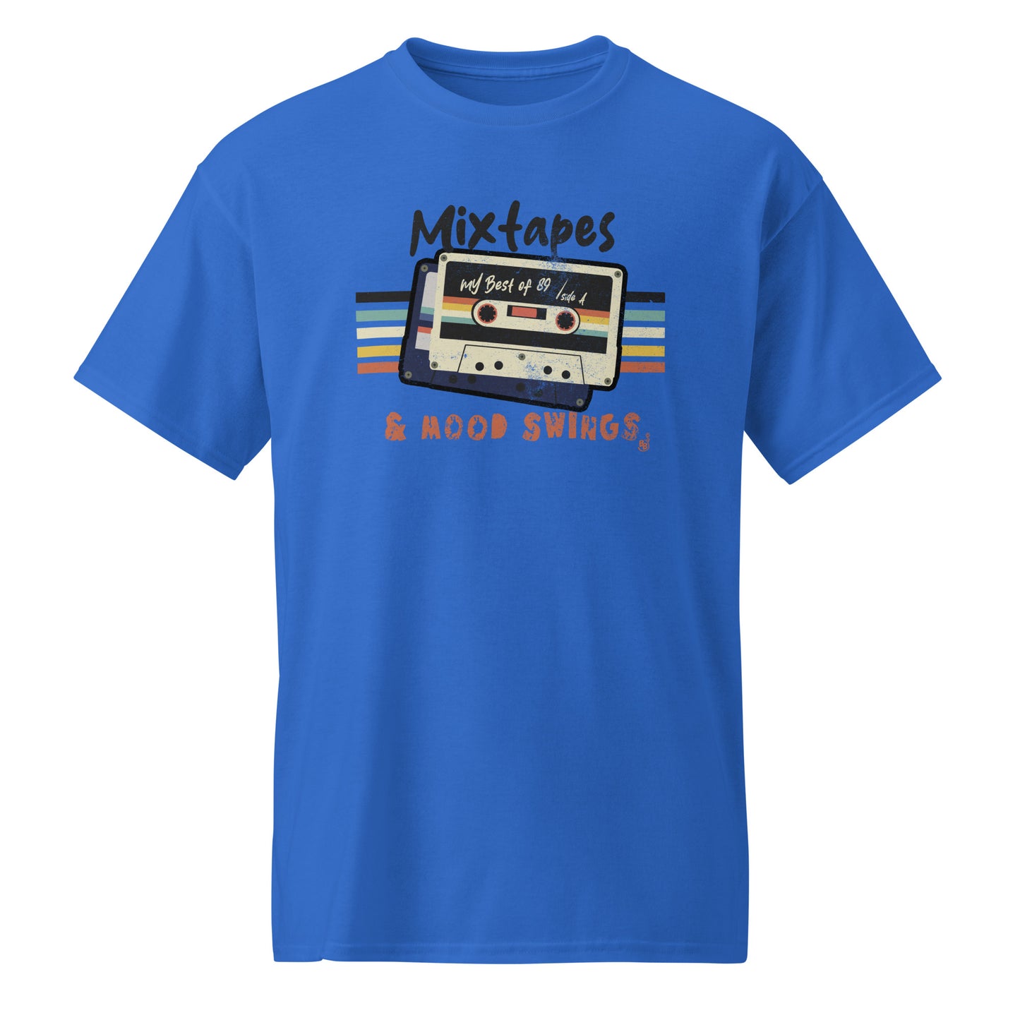 Royal Blue Mixtapes & Mood Swings T-shirt in vintage typography BimBangDesign