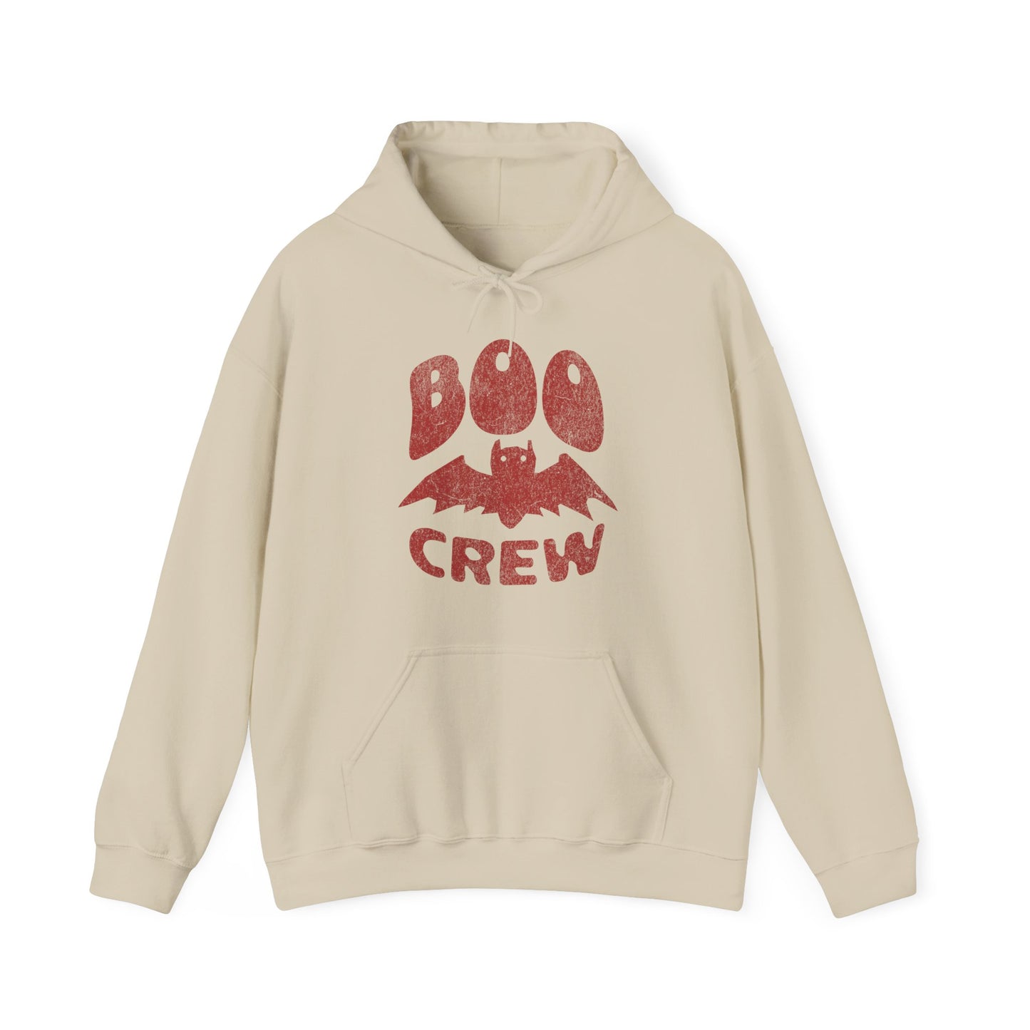 Sand Boo Crew Halloween hoodie with cute bat illustration – cozy unisex fall pullover by BimBangDesign