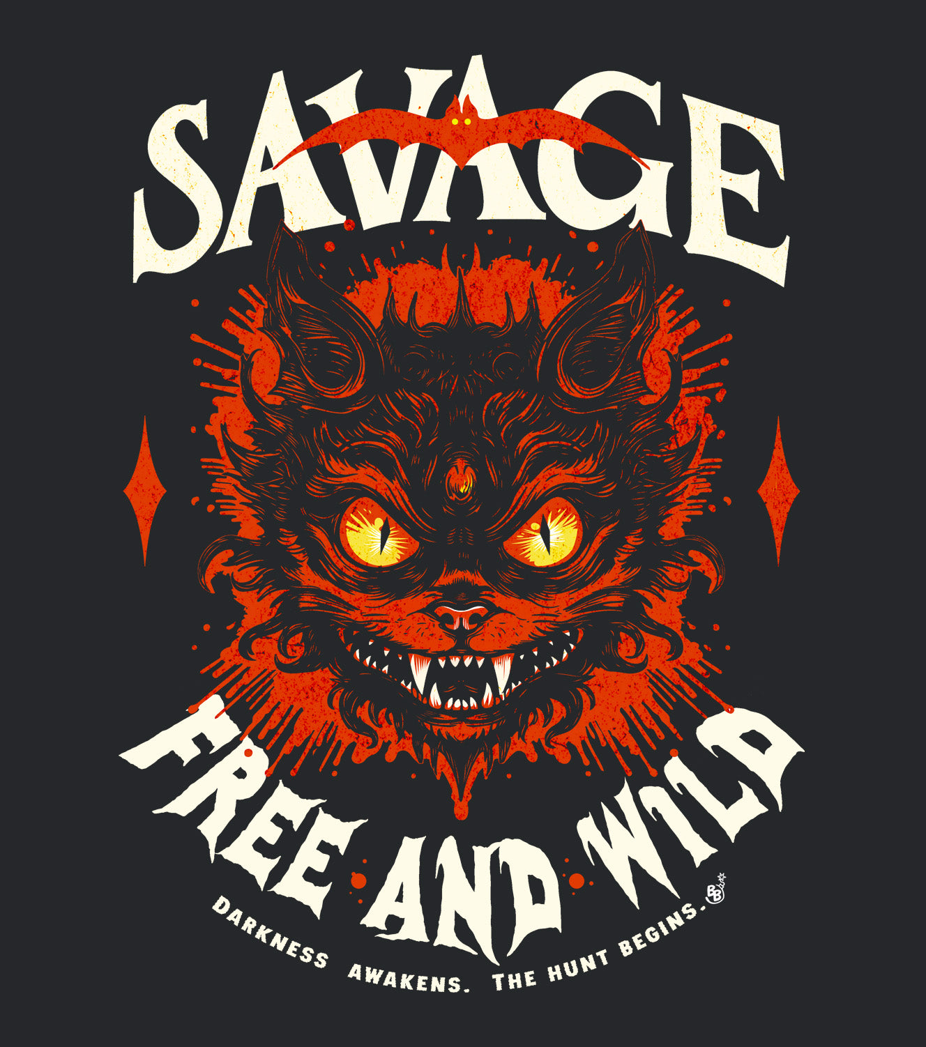 Unisex “Savage – Wild & Free” t-shirt details by BimBangDesign — cozy fleece tee with bold wild spirit print, perfect for everyday wear.