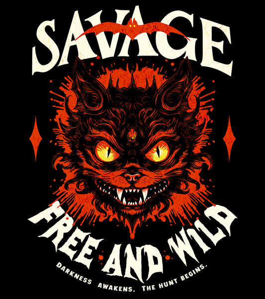 Unisex “Savage – Wild & Free” t-shirt details by BimBangDesign — cozy fleece tee with bold wild spirit print, perfect for everyday wear.