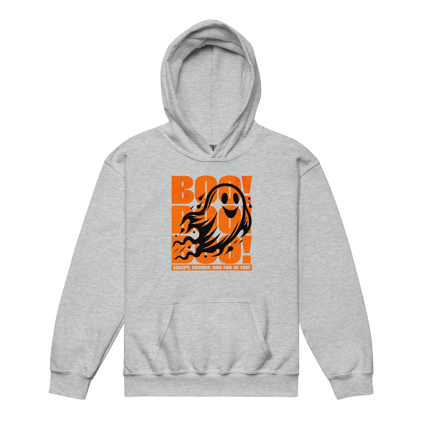 Kids “Boo Boo Boo” Halloween hoodie – cute ghost design on Sport Grey Gildan sweatshirt by BimBangDesign