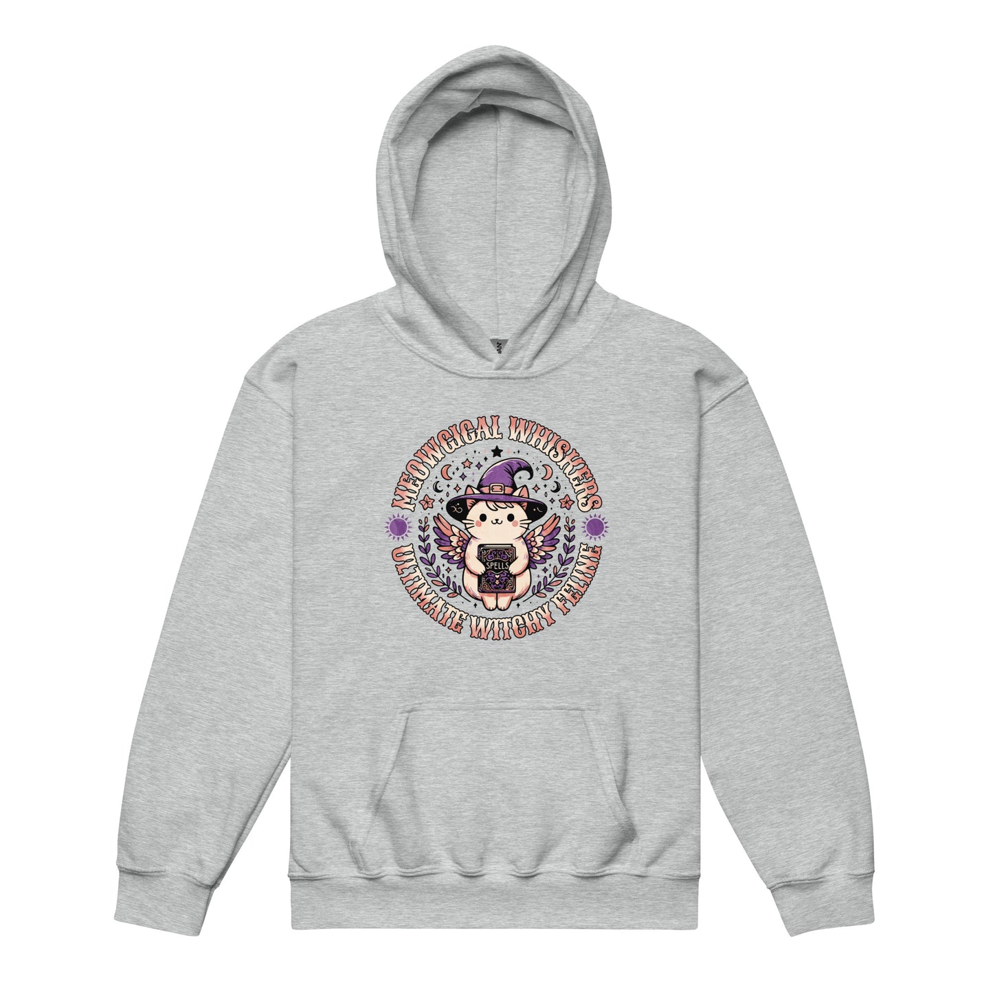 Sport Grey Kids Meow Magical Witchy Cat hoodie – cute little cat with witch hat by BimBangDesign