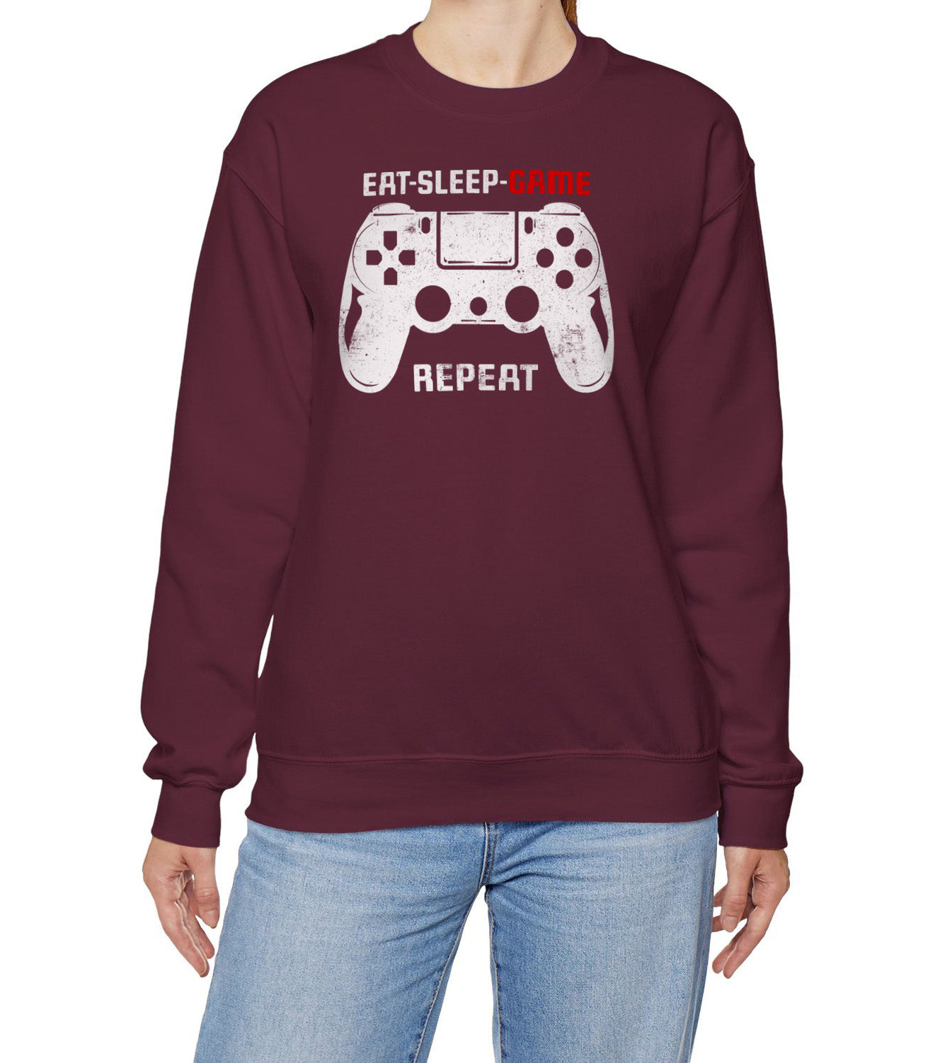 Gamer routine Cozy Sweatshirt Eat Sleep Game Repeat BimBangDesin