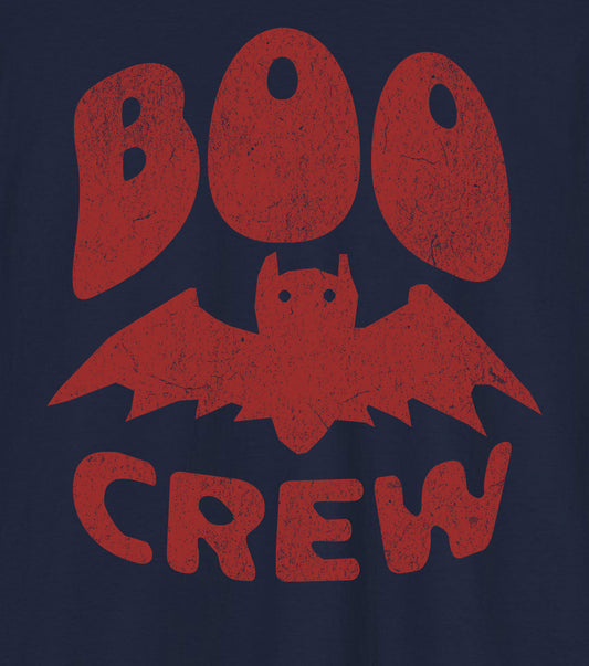 Boo Crew t-shirt details for halloween and minimalist vampire bat fans BimBangDesign