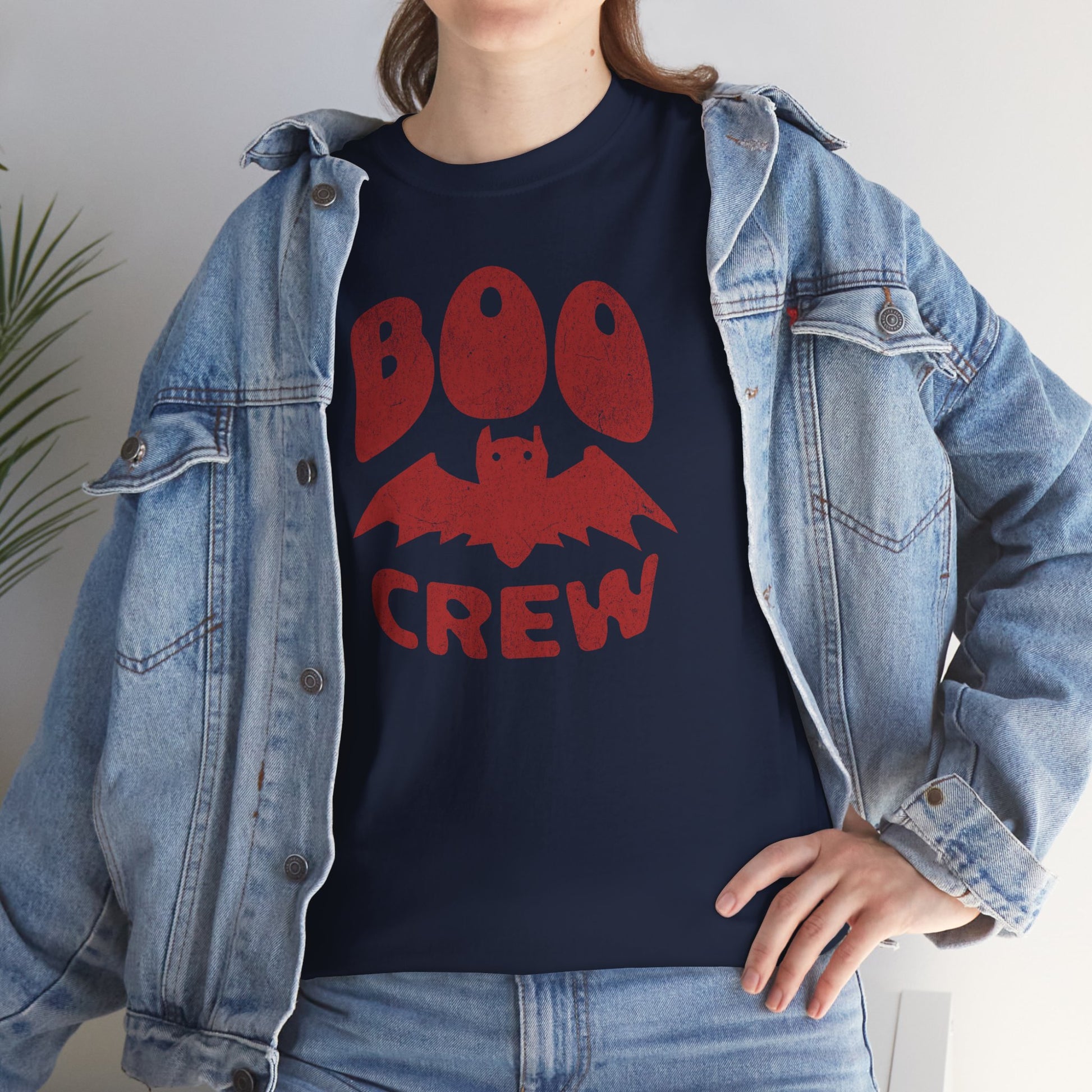 Boo Crew t-shirt worn by an halloween and minimalist vampire bat fan BimBangDesign