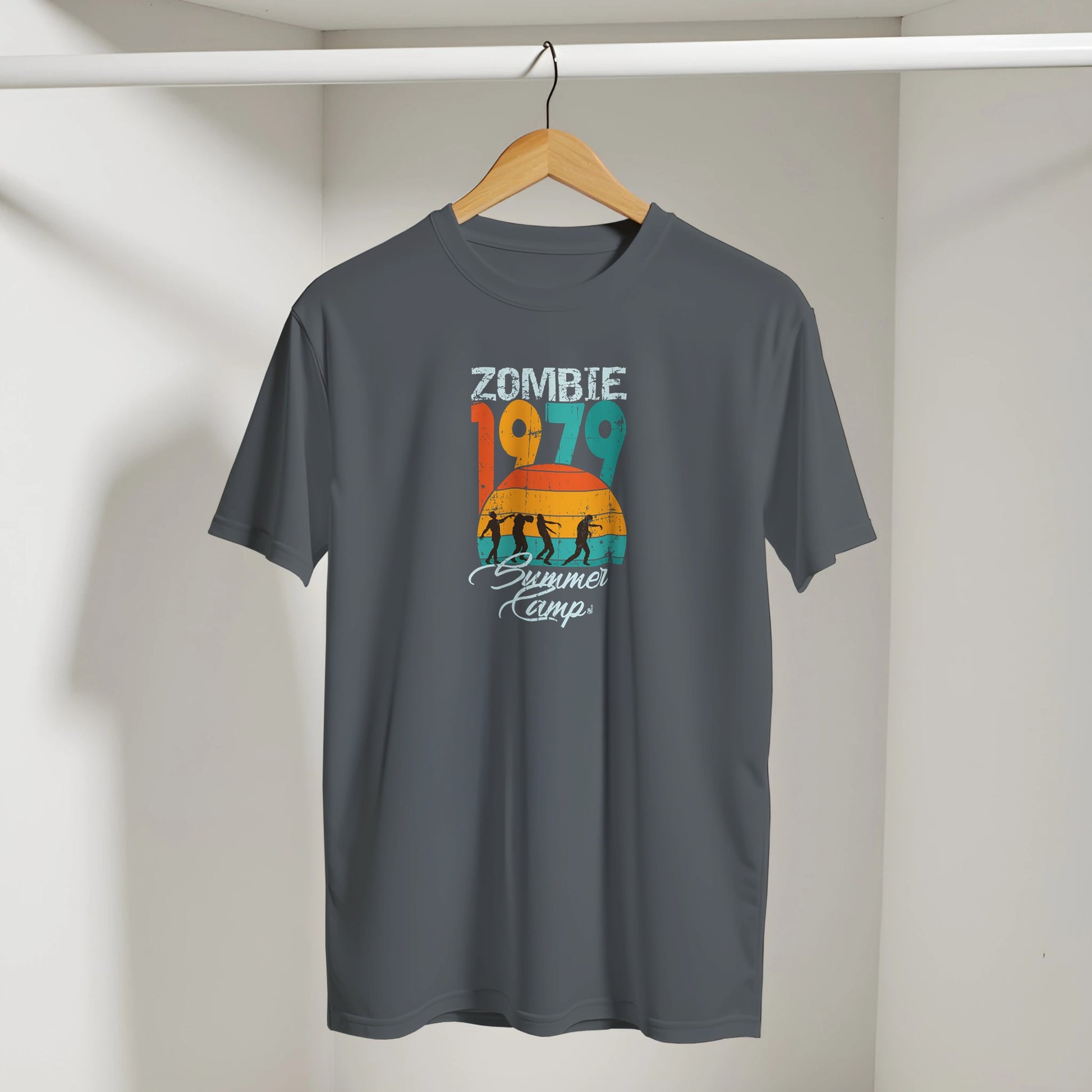 Zombie Summer Camp t-shirt demo with undead camper design in retro style BimBangDesign