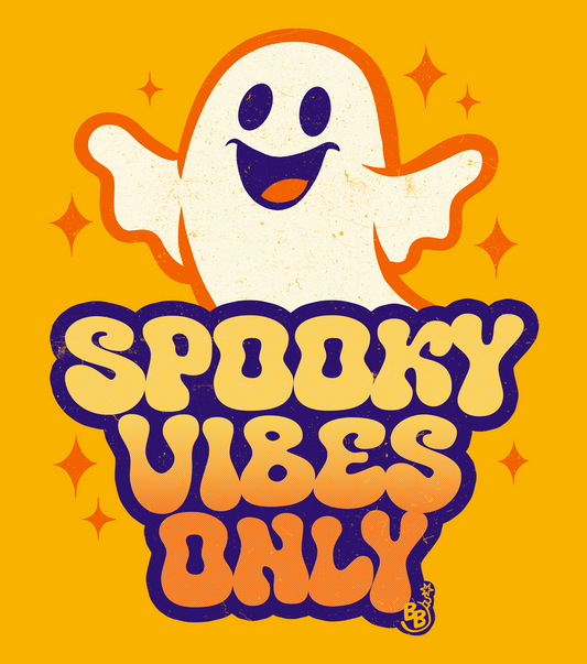 Spooky vibes only t-shirt details for halloween and cartoon ghost Fans BimBangDesign