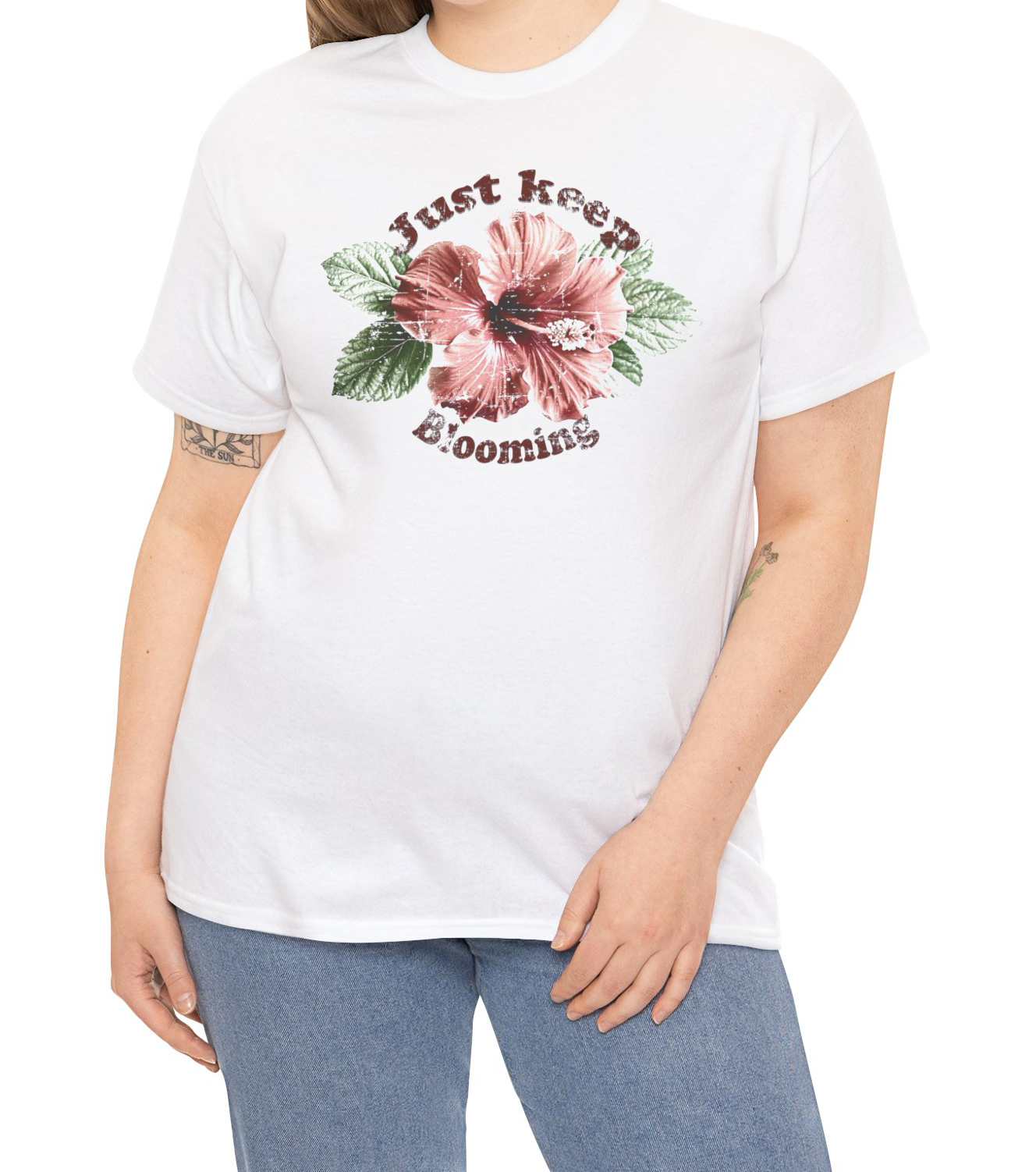 Keep Blooming floral t-shirt with soft tones and empowering vibe BimBangDesign