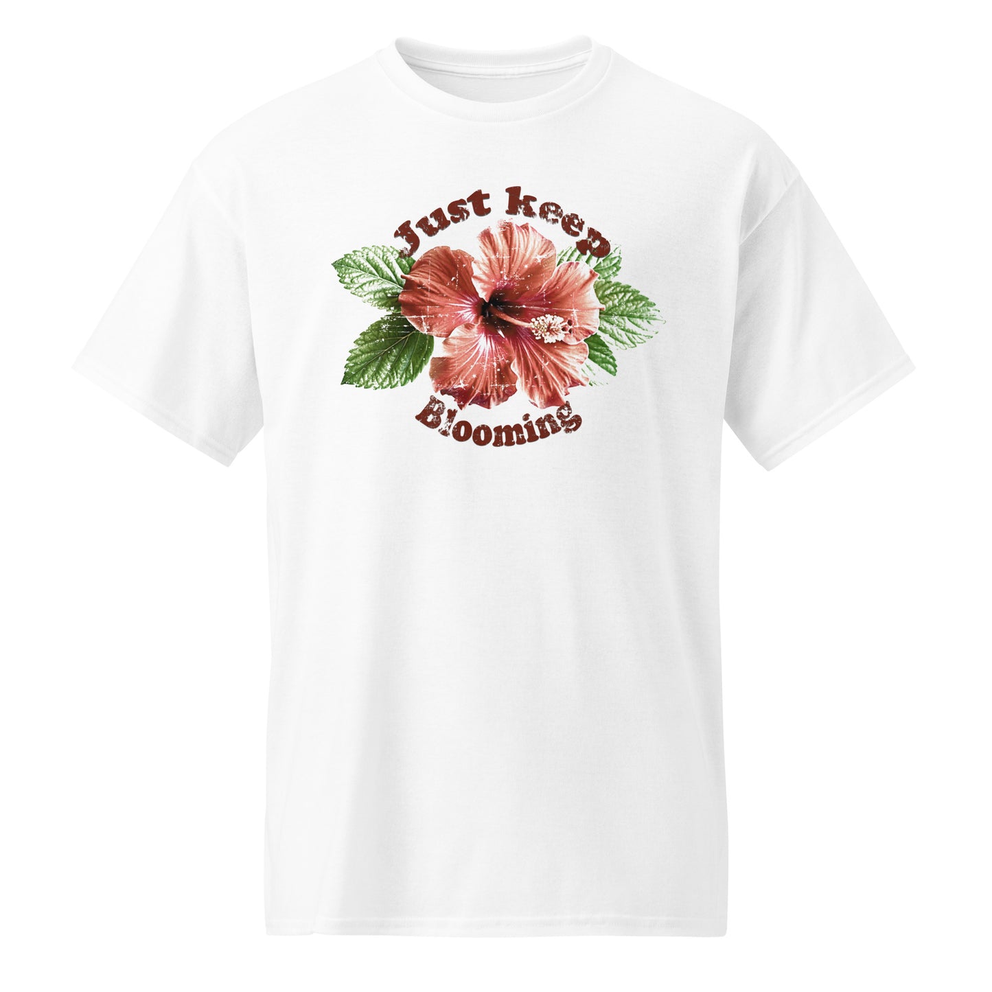 White Keep Blooming floral t-shirt with soft tones and empowering vibe BimBangDesign