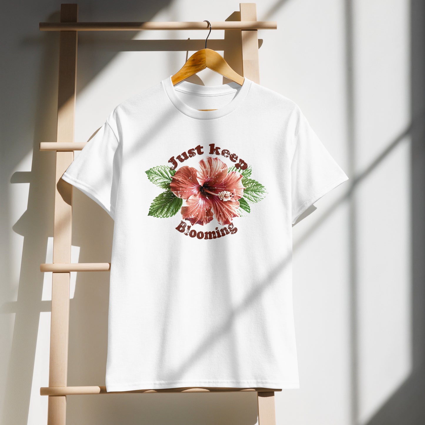 Keep Blooming floral t-shirt with soft tones and empowering vibe in demo BimBangDesign