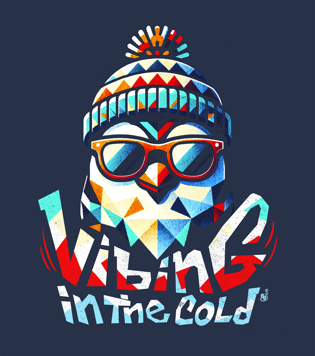 Casual sweatshirt details featuring Fun winter Vibing in the Cold slogan and cool energy BimBangDesign