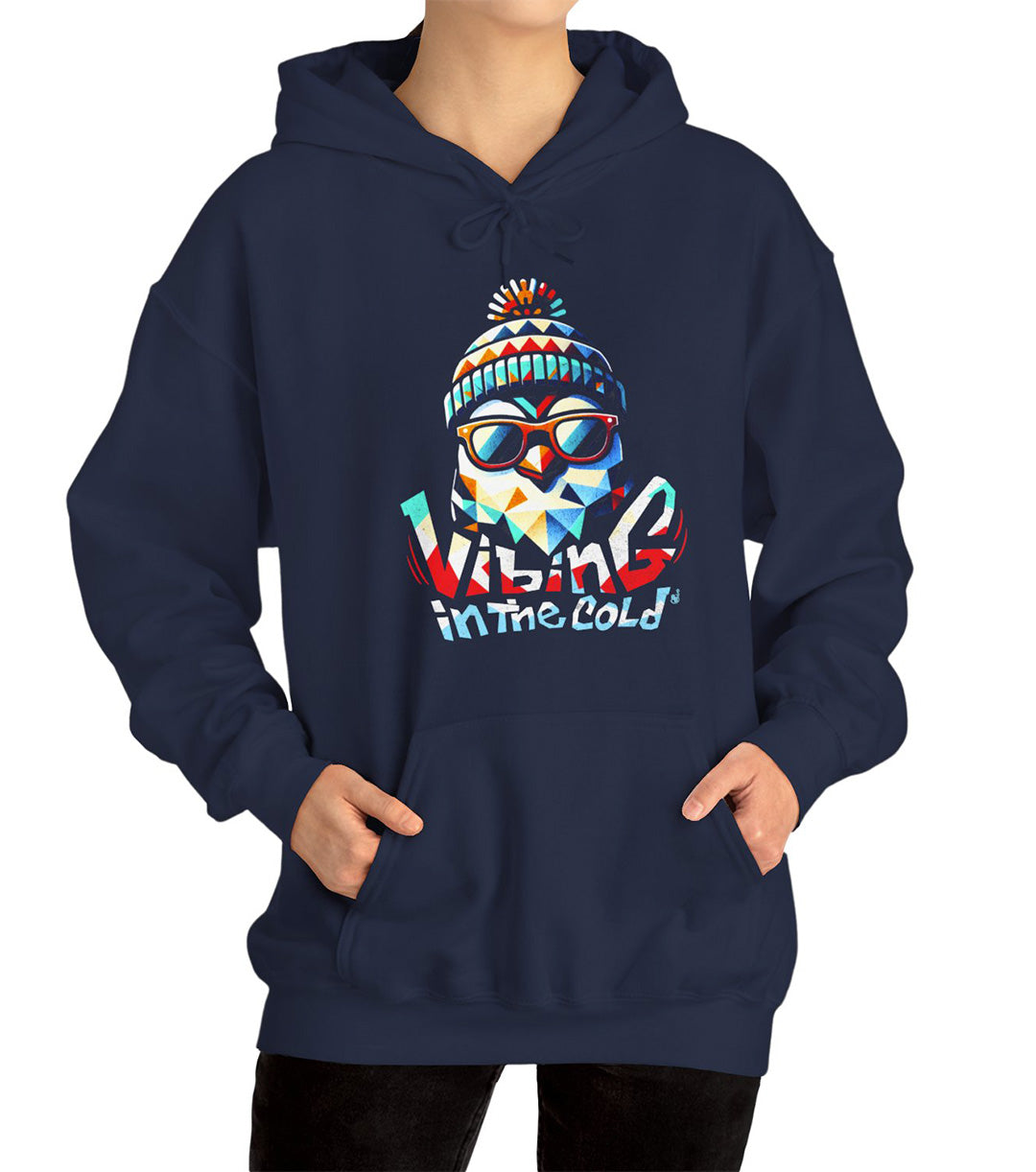 Casual hoodie  featuring Fun winter Vibing in the Cold slogan and cool energy BimBangDesign