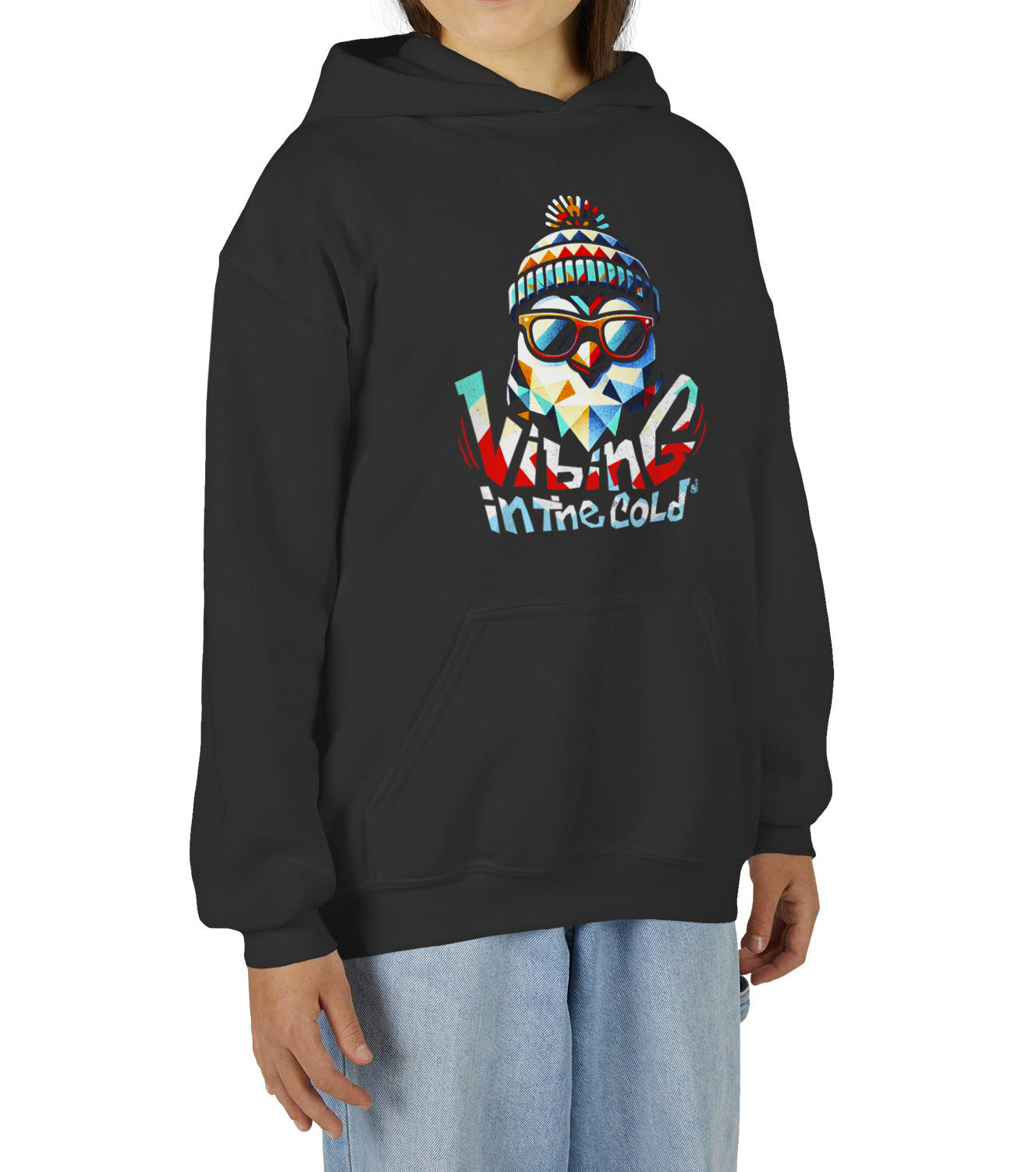 Casual kids hoodie featuring Fun winter Vibing in the Cold slogan and cool energy BimBangDesign