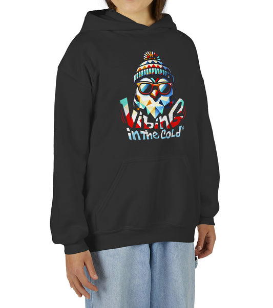 Casual kids hoodie featuring Fun winter Vibing in the Cold slogan and cool energy BimBangDesign