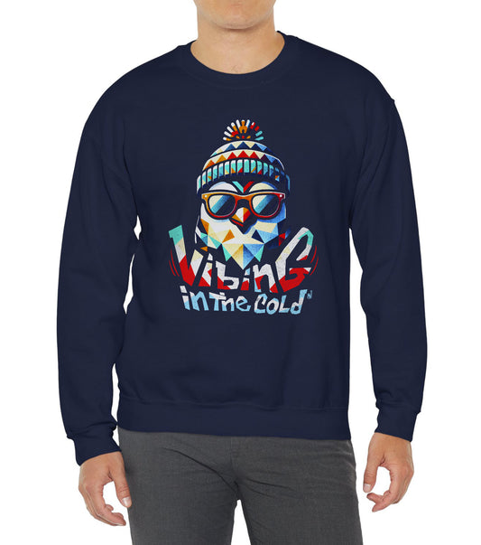 Casual sweatshirt featuring Fun winter Vibing in the Cold slogan and cool energy BimBangDesign