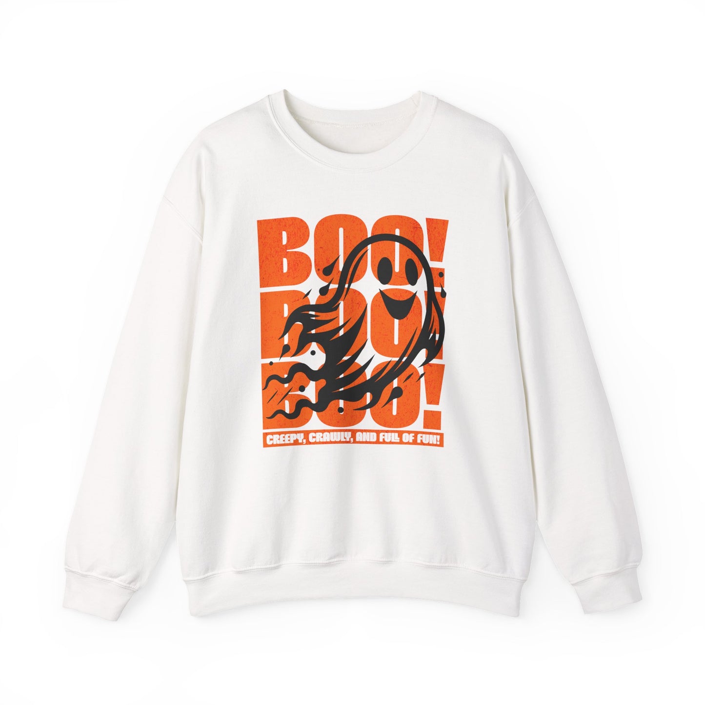 white Boo Boo Boo Halloween sweatshirt featuring a cute ghost design – cozy fall fashion by BimBangDesign