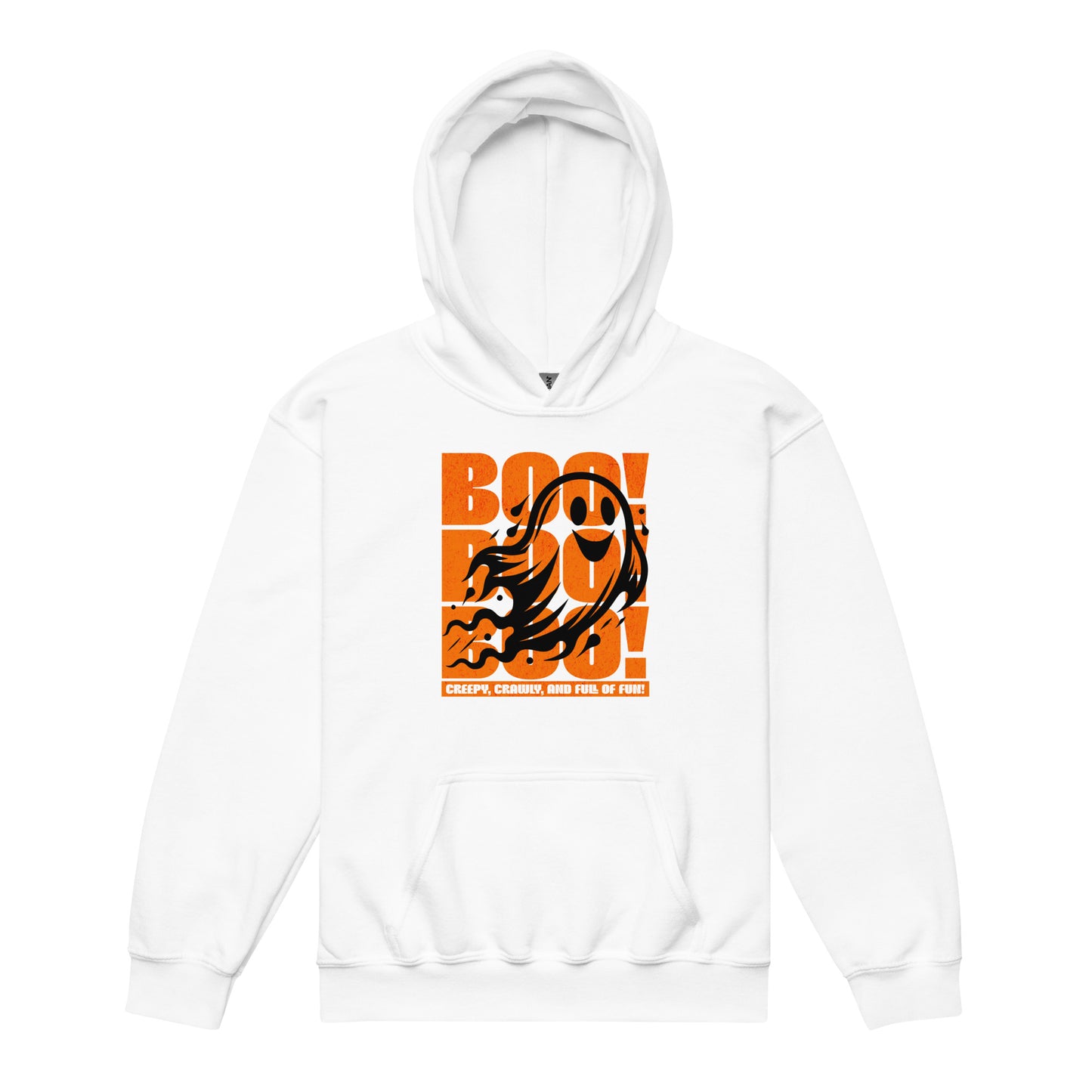 Kids “Boo Boo Boo” Halloween hoodie – cute ghost design on White Gildan sweatshirt by BimBangDesign