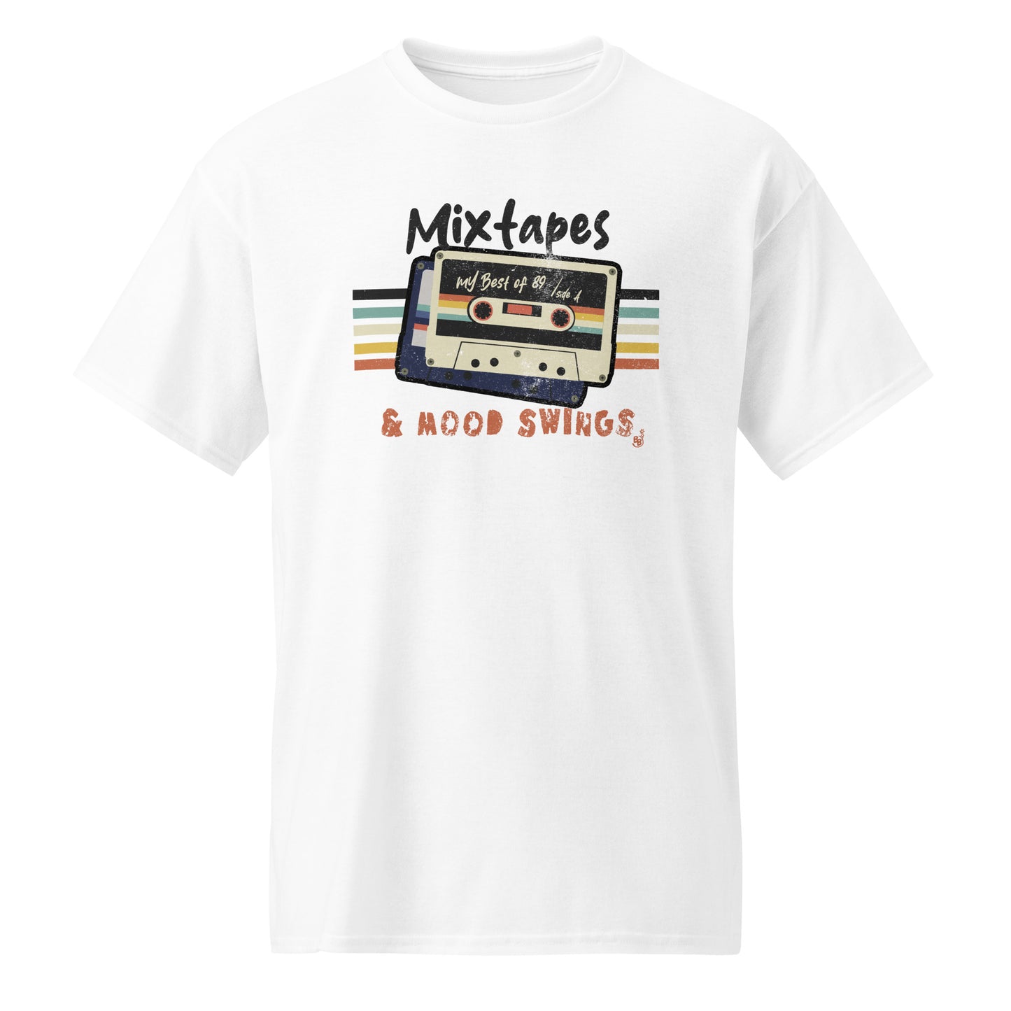 White Mixtapes & Mood Swings T-shirt in vintage typography BimBangDesign