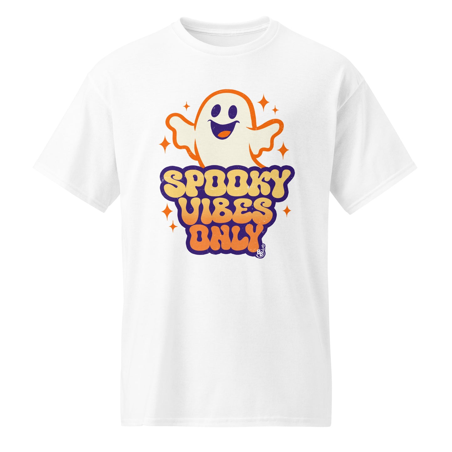 White Spooky vibes only t-shirt for halloween and cartoon ghost Fans BimBangDesign