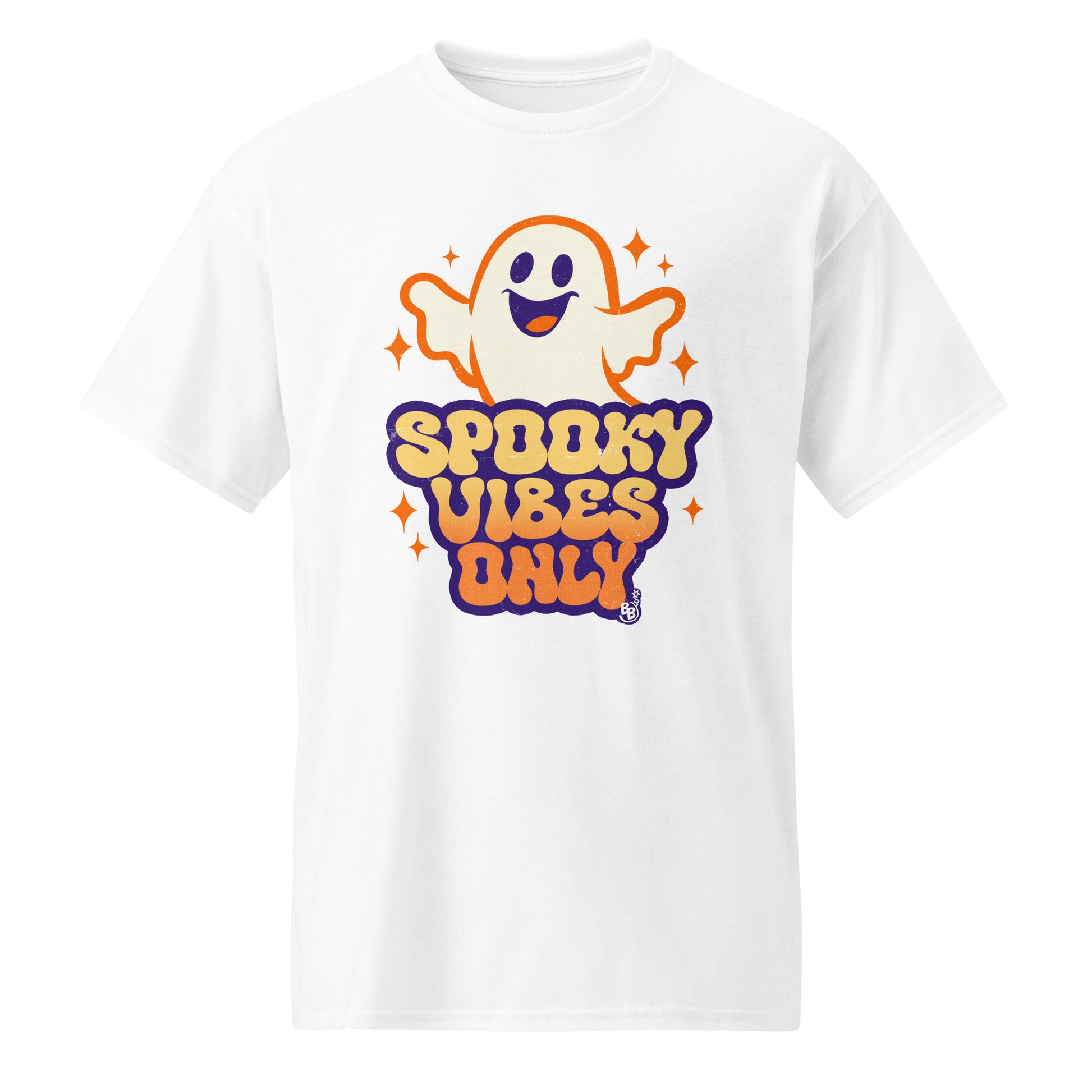 White Spooky vibes only t-shirt for halloween and cartoon ghost Fans BimBangDesign
